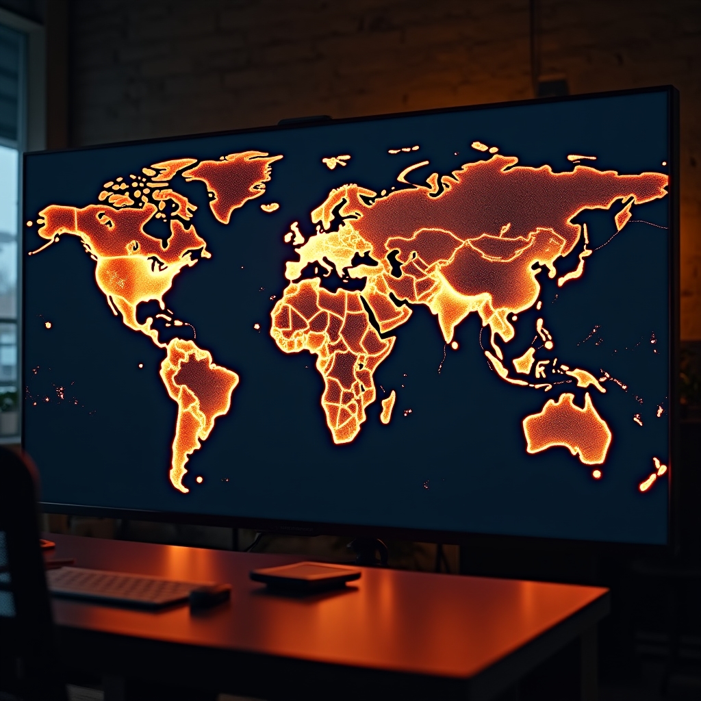 Mapa świata z siecią CDN i węzłami dystrybucji treści